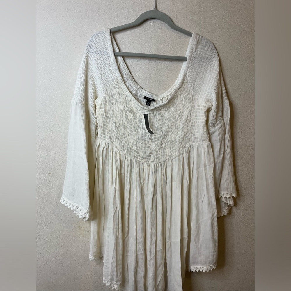 Torrid ivory smocked off shoulder skater dress bell sleeves 2 NWT summer beach